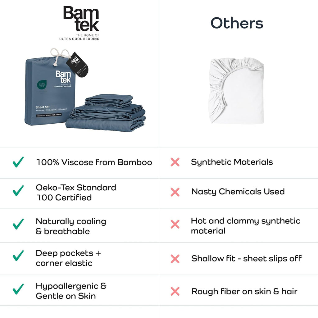 Viscose Bamboo Sheets Queen Size 4PC Set - Cooling Bedding for Hot Sleepers with Moisture Wicking Technology - Silky Soft 18 Inch Deep Pocket - Storm 60'x 80'