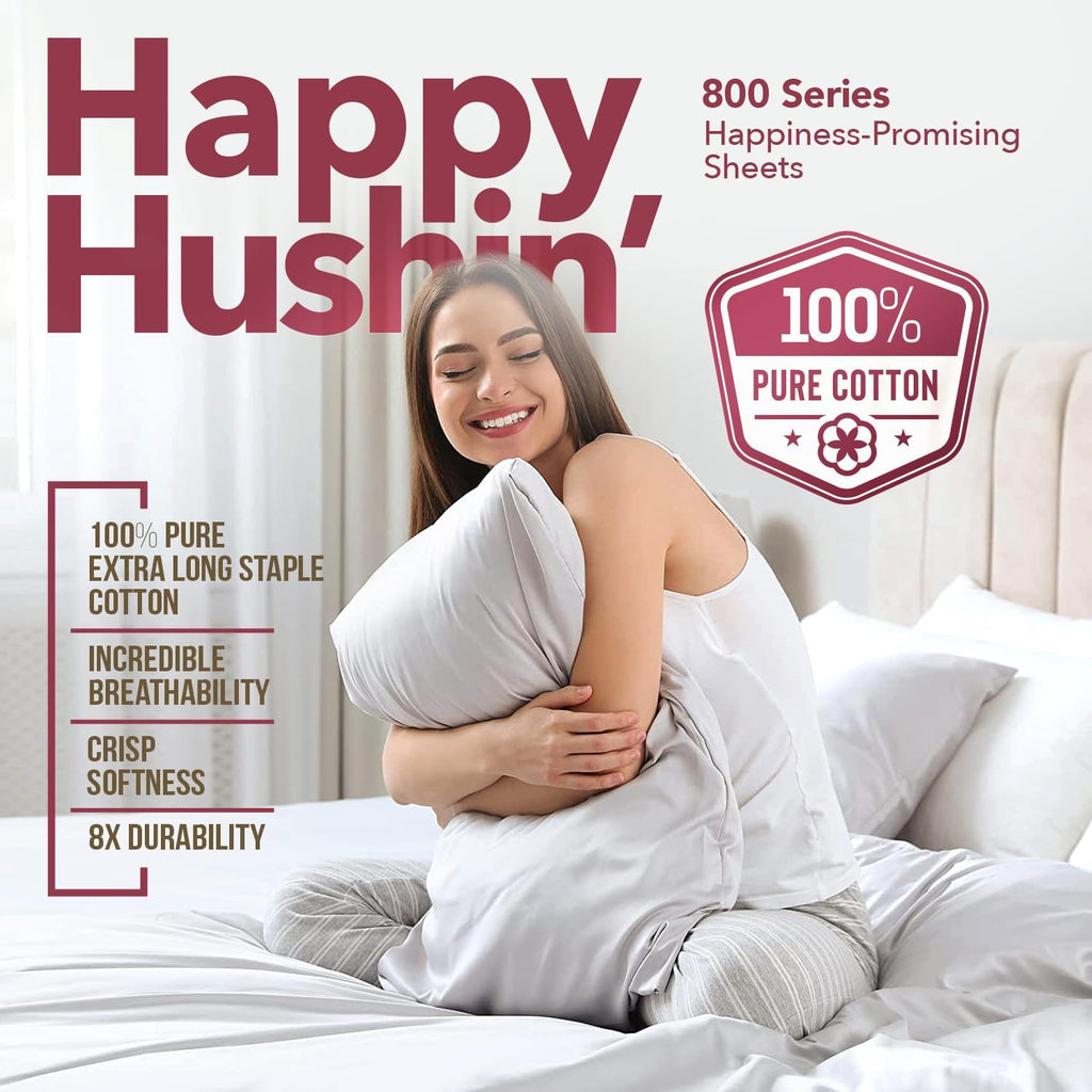 TEXAS LINEN CO. 100% Egyptian Cotton California King Size Sheets Set - Luxury 800 Series Happy Hushin' Collection Cal King Sheets (6 PC, Dark Grey), Sateen Elasticized 16' Deep Pocket Hotel Sheet