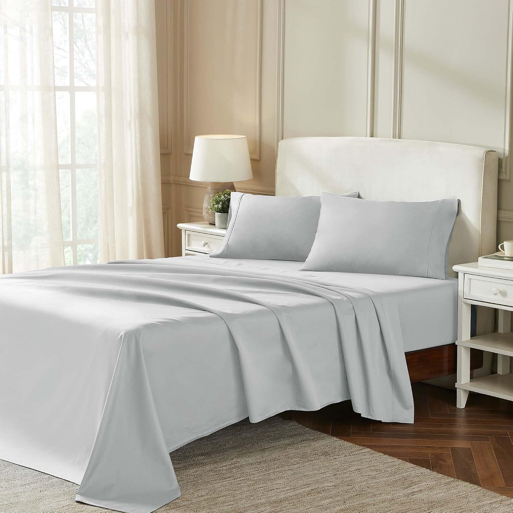 Superior Egyptian Cotton 850 Thread Count Bed Sheet Set, 1 Elastic Deep Pocket Fitted Sheet, 1 Flat Sheet, 2 Pillowcases, Daily Soft Sheets, Luxury, Plush, Hotel, Home Collection, King, Chrome