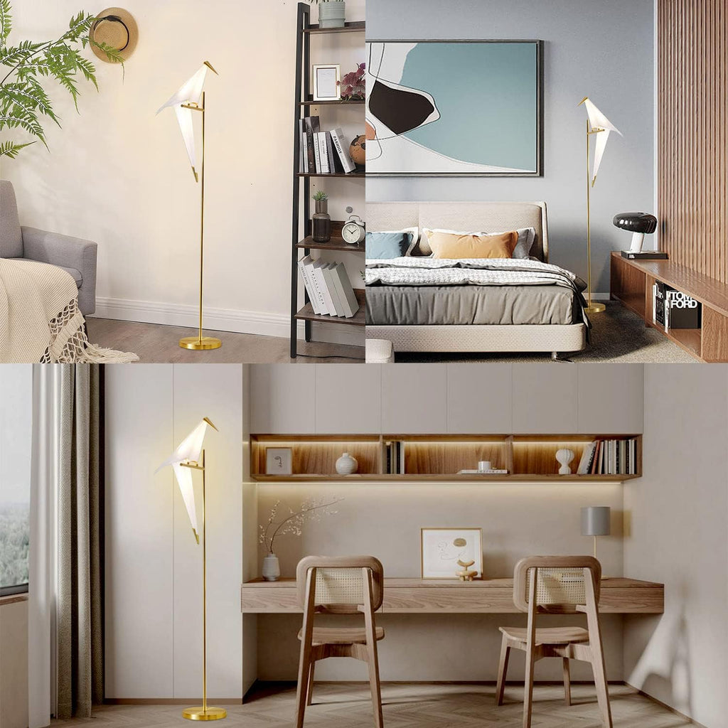 62-Inch Modern Bird Floor Lamp, Origami Bird Lamp Gold Standing Lamp with Birds Shade Swing Paper Crane Floor Light Fixtures for Living Room Bedroom Office