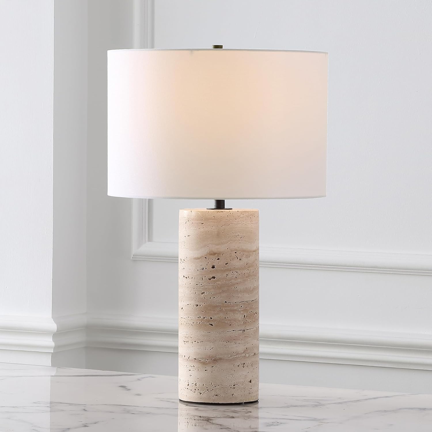 SAFAVIEH Couture Lighting Collection Rynetta Light Brown/White 24-inch Dimmable Table Lamp for Bedroom Living Room Home Office Desk Nightstand (LED Bulb Included)
