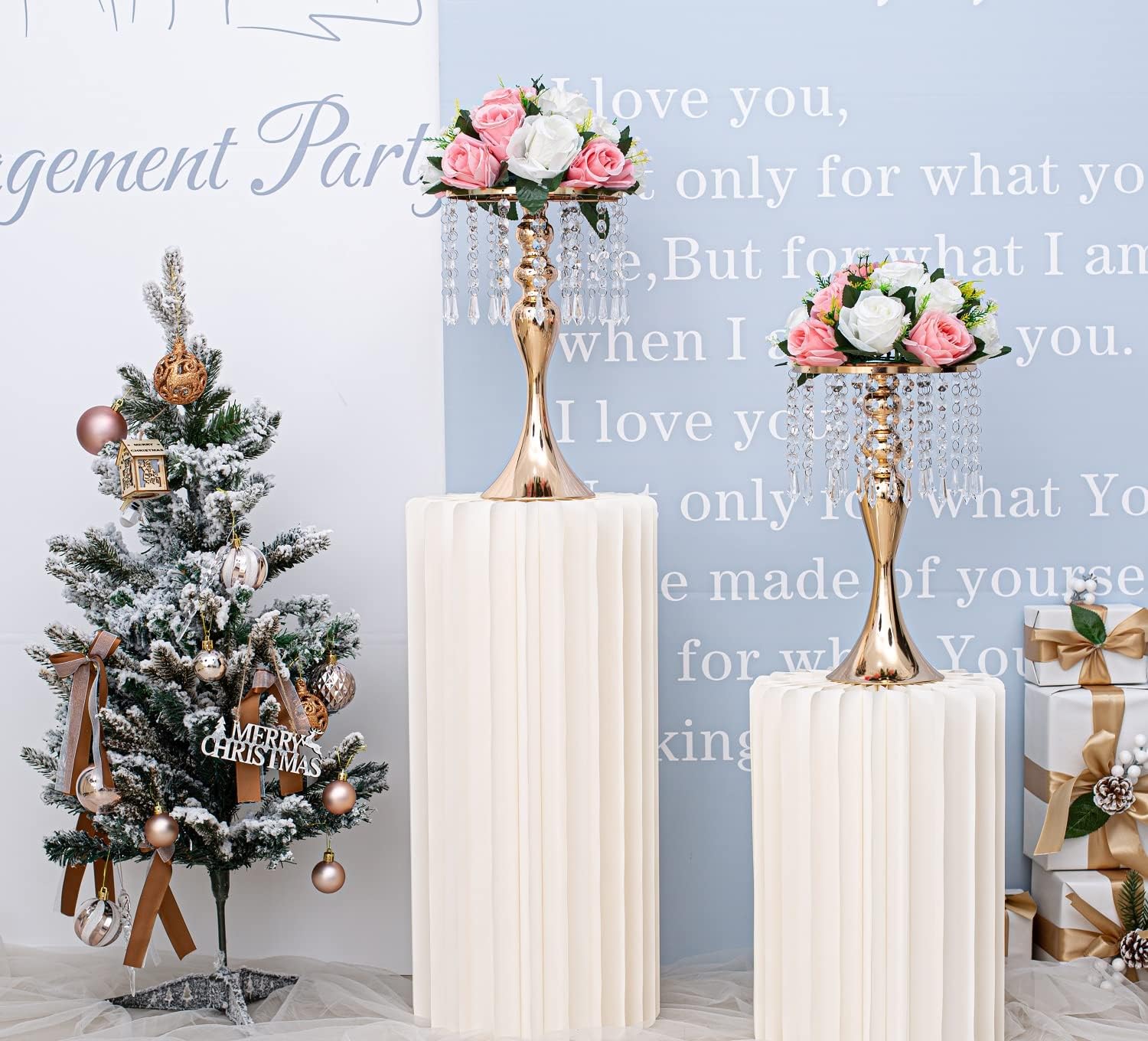 Metal Wedding Centerpieces for Table, Crystal Flower Stands, Wedding Road Lead Flower Holders, Crystal Mermaid Chandelier Flower Vases for Birthday Party Event Wedding Home Decor (Gold, 13'-10pcs)