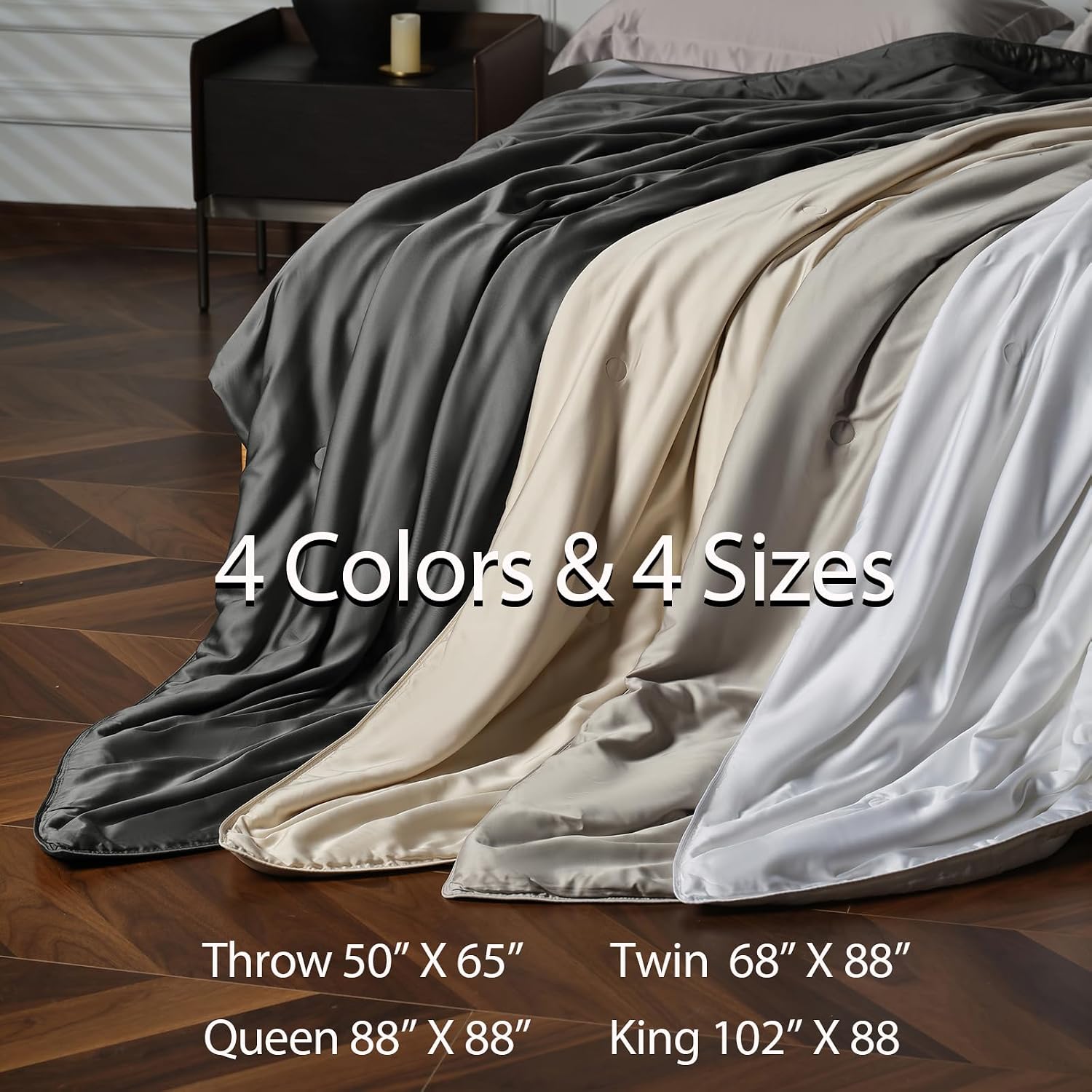 EP Mode Mulberry Silk Filled Quilt with 100% Viscose from Bamboo Fabric, Natural Lightweighted Cooling Comforter (White, Queen 88' X 88')