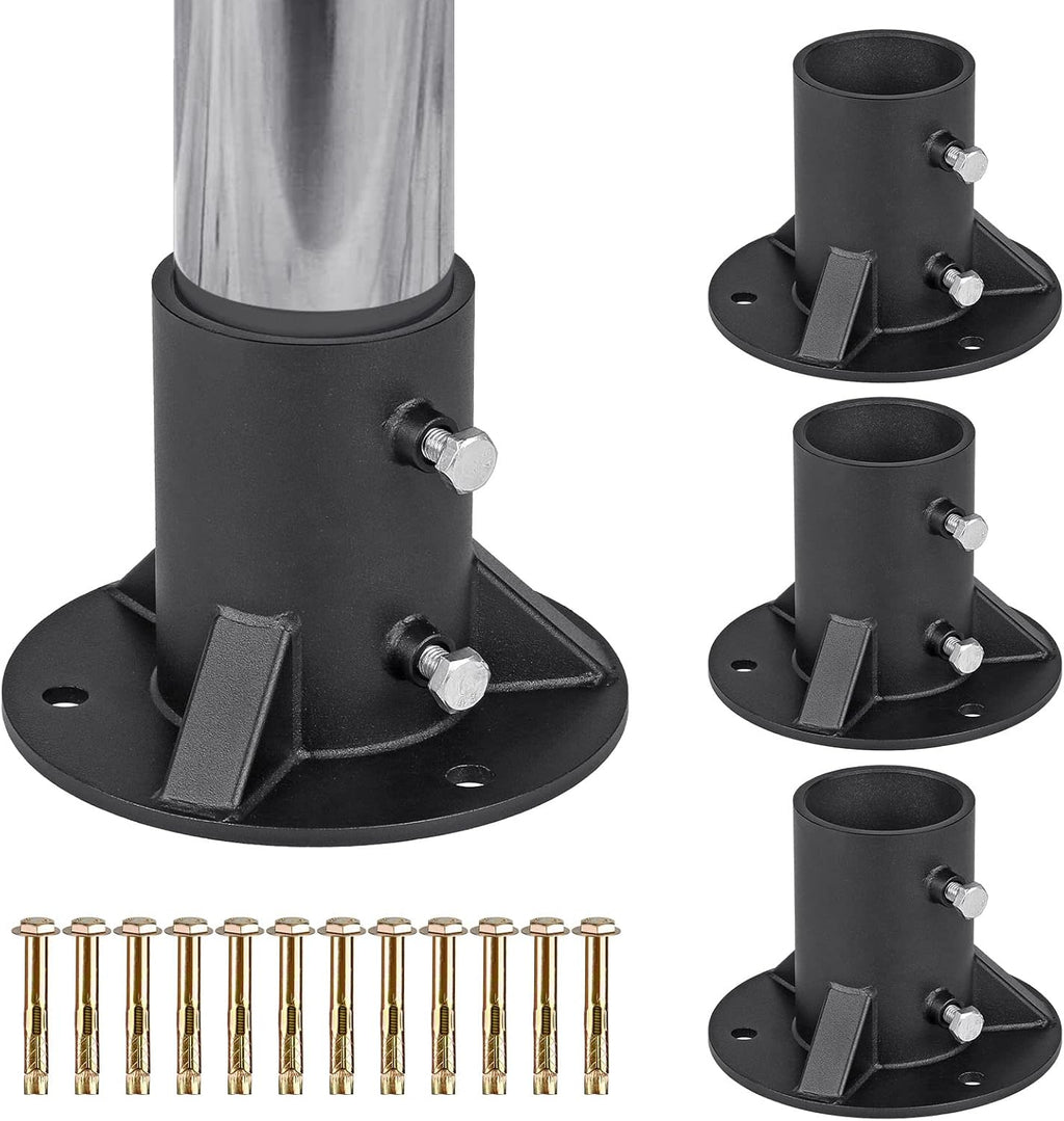 Insaga 2.5' Base Flange, Chain Link Fence Pole Floor Flange, Heavy Solid Fence Post Concrete Mount for Holding The Fence/Mailbox/Flag Round Post (OD 2-3/8''), Bolts/Side Screws are Included, 4Pcs