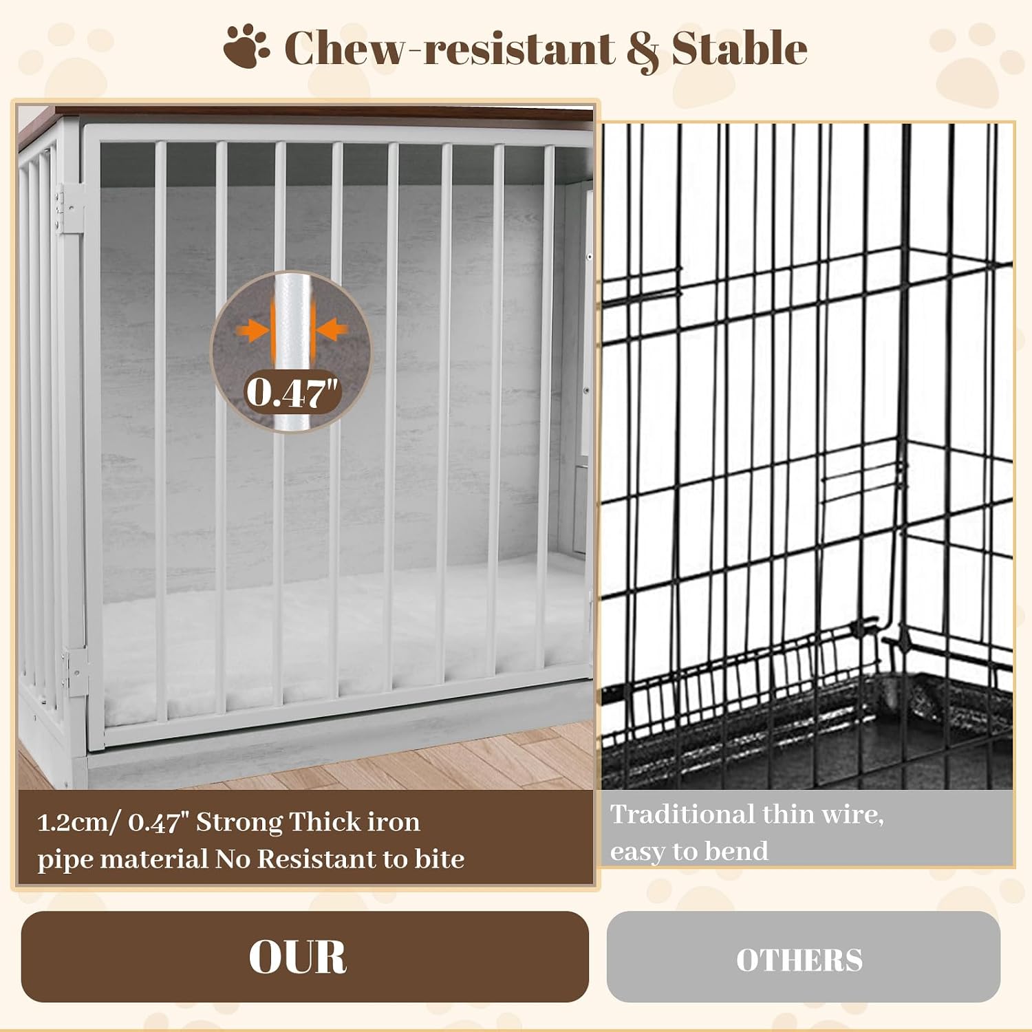 TBWIND Dog Crate Furniture for Large Dogs, 36' Indoor Wooden Dog Kennel with 270° Swivel Door & 360° Rotating Feeder, Decorative Heavy Duty Dog House with Double Locks & Bowls, White