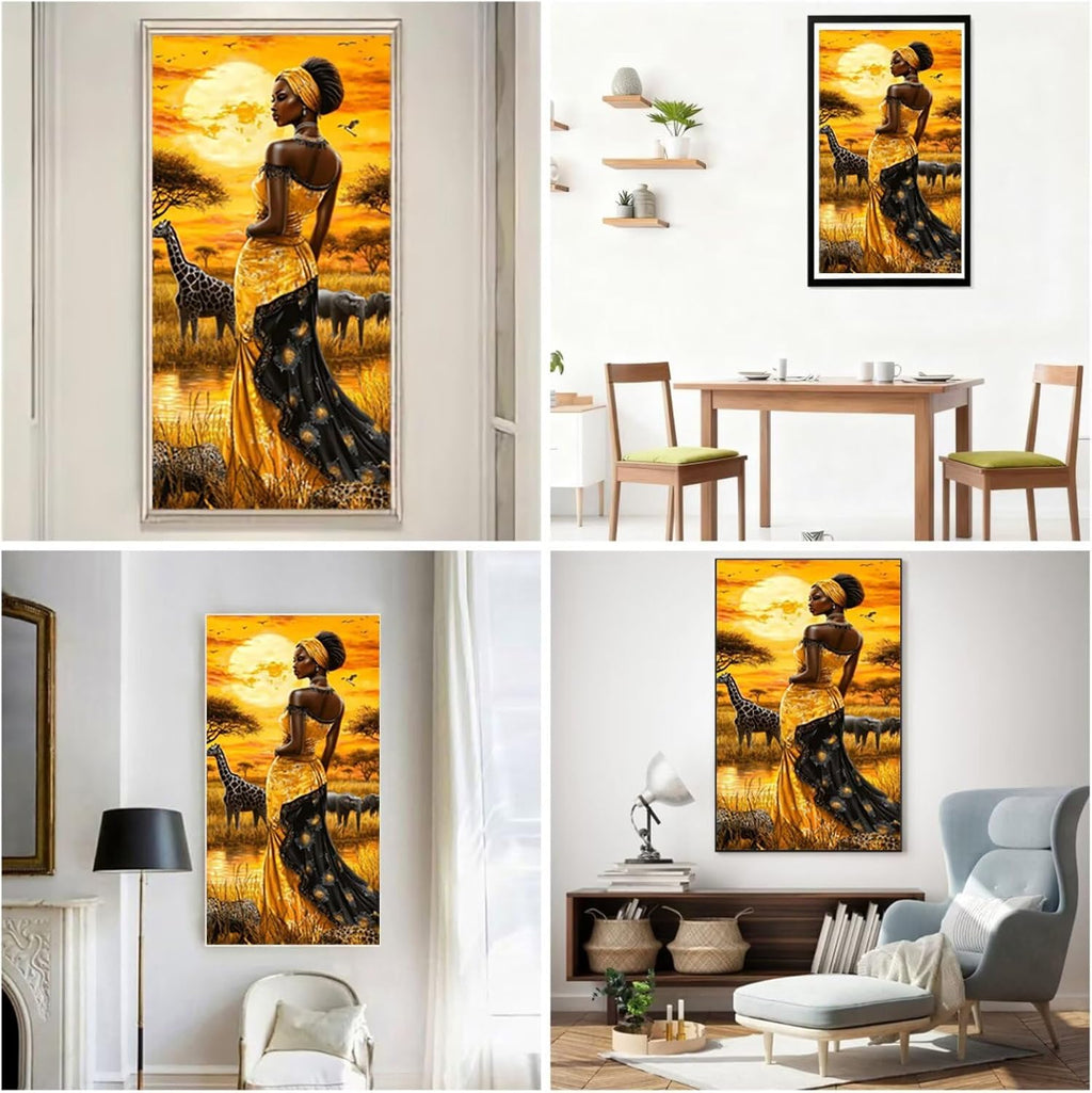 Diamond Art Kits for Adults Africa Diamond Painting Kits, 5D DIY Square Woman Full Drill Dimond Art Paintings Rhinestones Crafts for Adults for Gift Home Wall Decor, Large Size 36 x 72 Inch, Model828