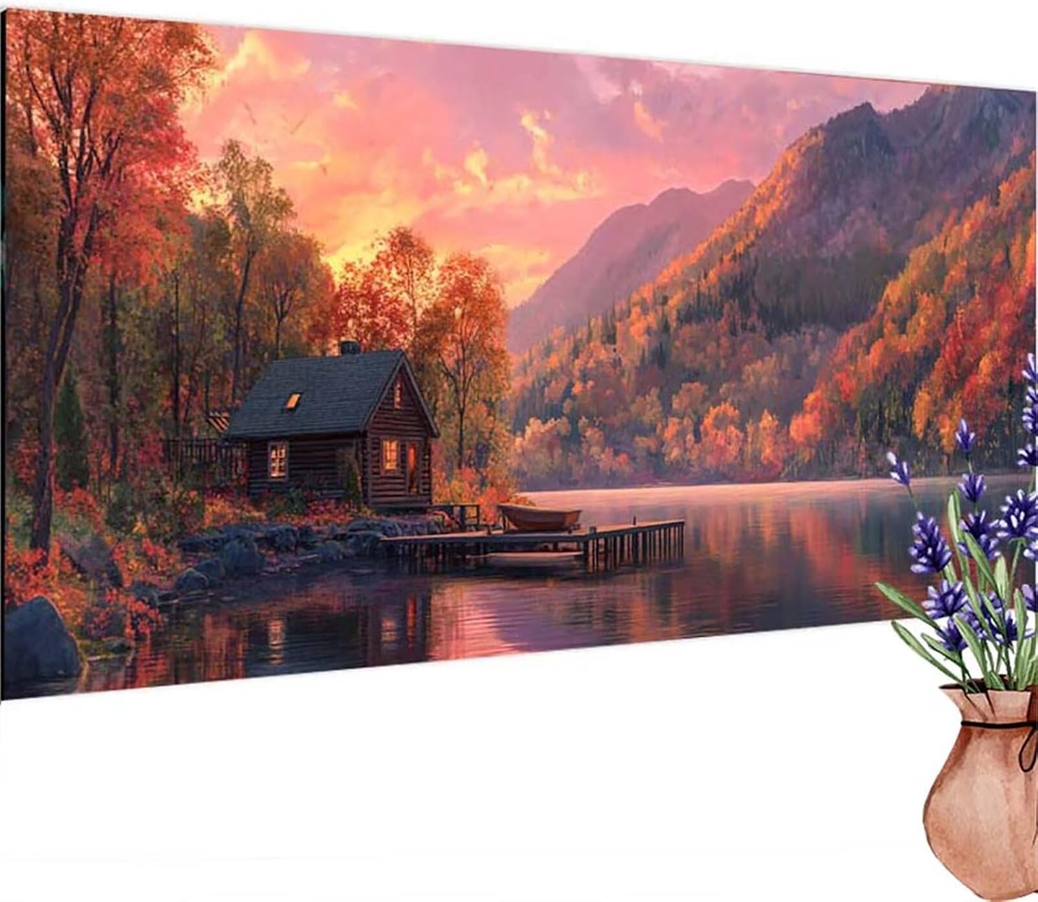 Diamond Art Lake, Diamond Painting Landscape Easy Paint by Numbers Kit for Adults, Large Painting 71x35 in Full Drill Dimond Dots Crafts Kits, Hobbies for Women, Aesthetic Home Decor, Women Gifts k-24