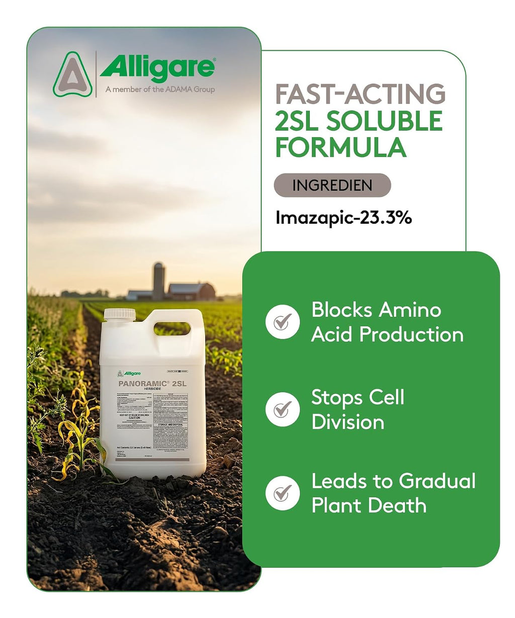 ALLIGARE Panoramic 2SL Herbicide Weed Killer - Versatile Imazapyr Herbicide for Lasting Control of Annual Grasses & Broadleaf Weeds in CRP, Pastures, Rights-of-Way & Industrial Sites - 1 Gallon
