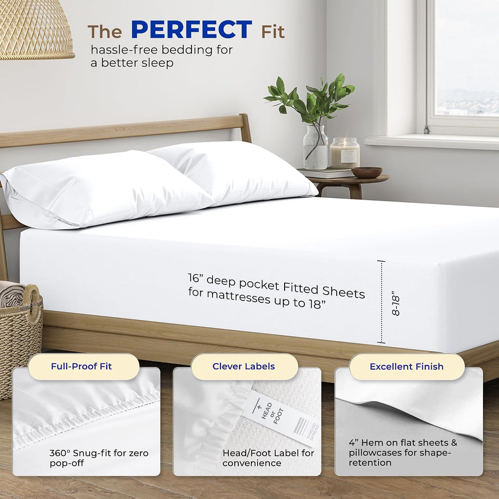 THREAD SPREAD 100% Egyptian Cotton Sheet Set Pack of 2 California King Size - 600 Series Bliss Collection Luxury Sheet Cal King Size (Pack of 2, White), Hotel Bed Sheets, Fits Mattress Upto 18'