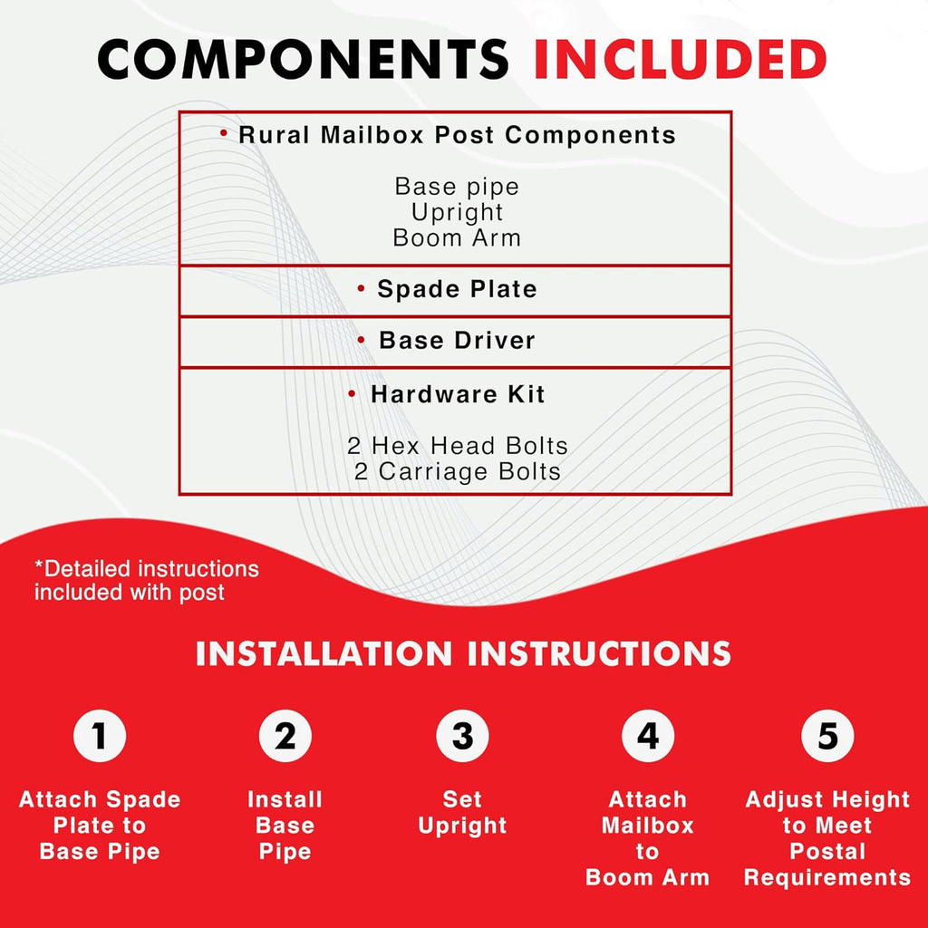 Mailbox Support Post with Swinging Boom Arm, No Dig Post, Galvanized Steel, Ideal for Both Rural and Residential, for All Mailbox Types (Accessories Sold Separatey), Made in The USA (Red)