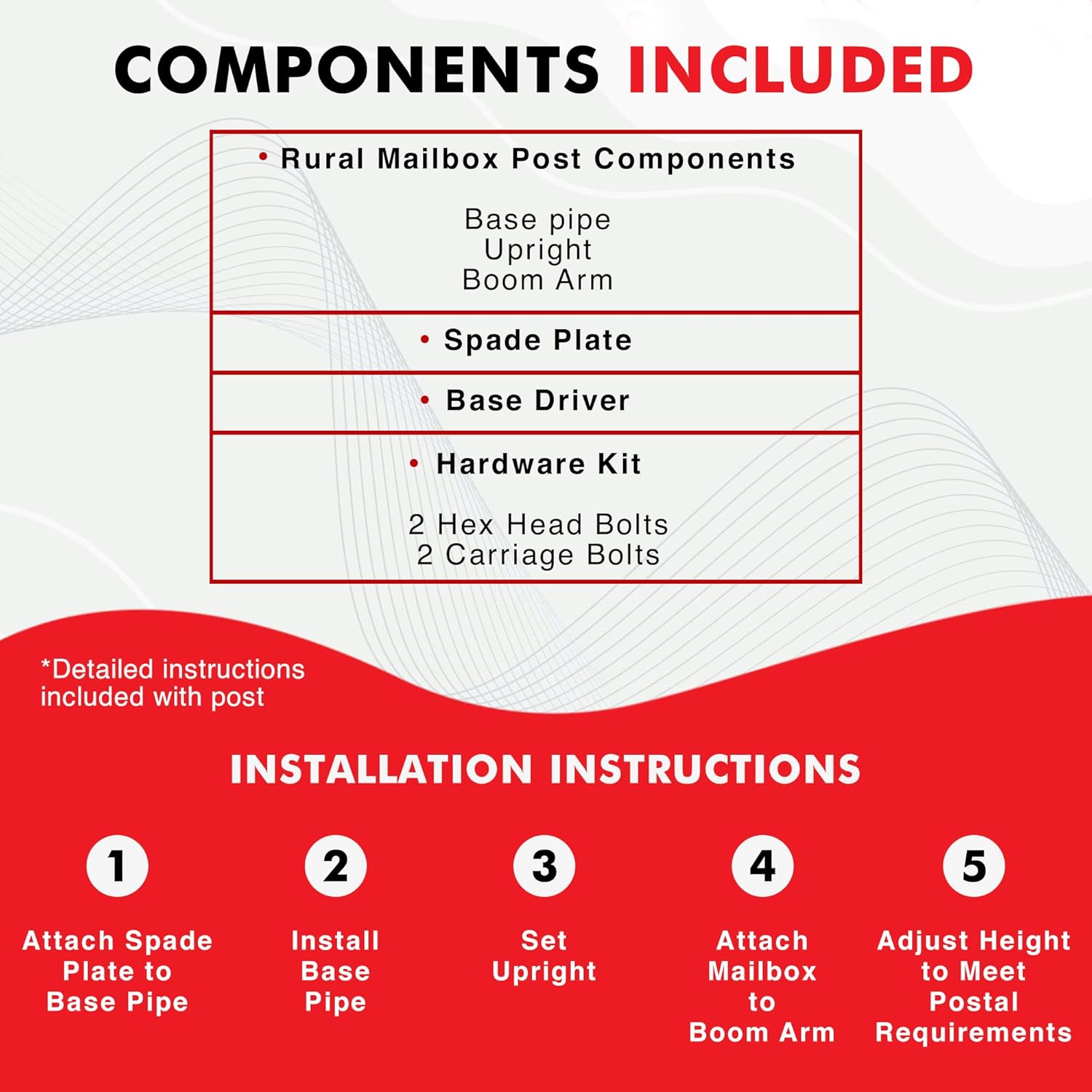 Mailbox Support Post with Swinging Boom Arm, No Dig Post, Galvanized Steel, Ideal for Both Rural and Residential, for All Mailbox Types (Accessories Sold Separatey), Made in The USA (Red)