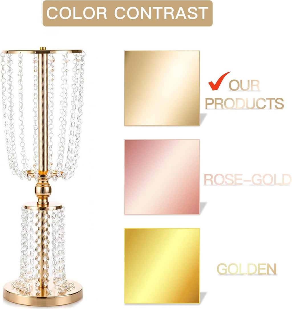 NUPTIO 10 Pcs 23.75 inches Gold Vases for Centerpieces Tall Crystal Metal Vase Flower Stand Holders Wedding Centerpiece Chandelier for Reception Tables Wedding Supplies