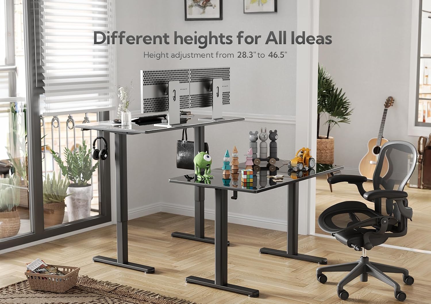 Claiks Glass Standing Desk, 55x24 Inch Electric Standing Desk Adjustable Height Stand Up Desk, Quick Install Home Office, Black