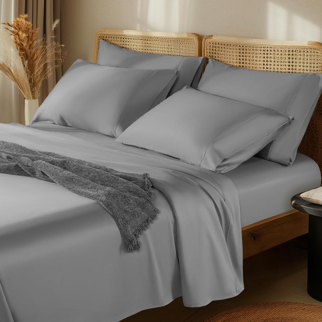 LBRO2M 1000 Thread Count 100% Egyptian Cotton Sheets Set 6 Piece Sets Queen Bed Sheet Deep Pocket Sheet Set 16' Soft Comfortable All Season (Queen, Gray)