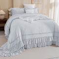 Masaca Oversized King Comforter 128x120,3 Pieces Vintage Farmhouse Ruffled Bedding Comforter Set Lightweight Ultra Soft French Country Bedding (1 Light Blue Ruffle Comforter +2 Pillowcases)
