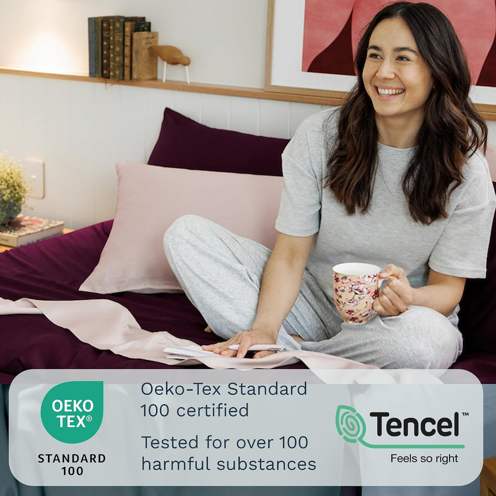 Olive + Crate Tencel Lyocell Eucalyptus Queen Size Sheet Set - Cooling Tencel Sheets for Hot Sleepers with 18 Inch Deep Pocket Fit - Dusk 4-Piece Set