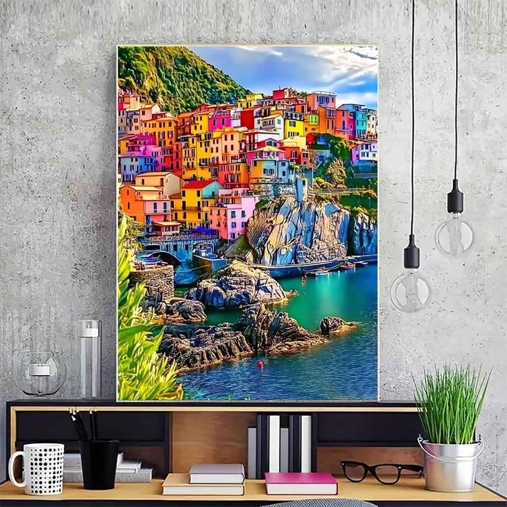 Landscape Dimond Painting Amalfi Coast Diamond Art Kits for Adults Beginners DIY 5D Round Full Dirll Crystal Gem Art Embroidery Paintings, Home Wall Decor Gifts, Hobbies for women 36x48in c7-246