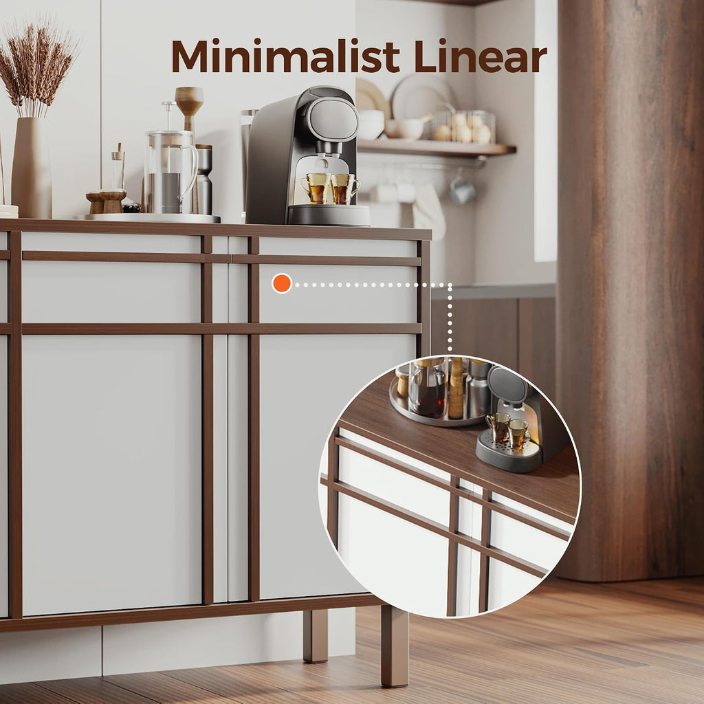 58 inch Sideboard Buffet Cabinet with 3 Drawers, Modern Credenza with 4 Doors & Adjustable Shelf, Large Coffee Bar Storage for Kitchen, Entryway