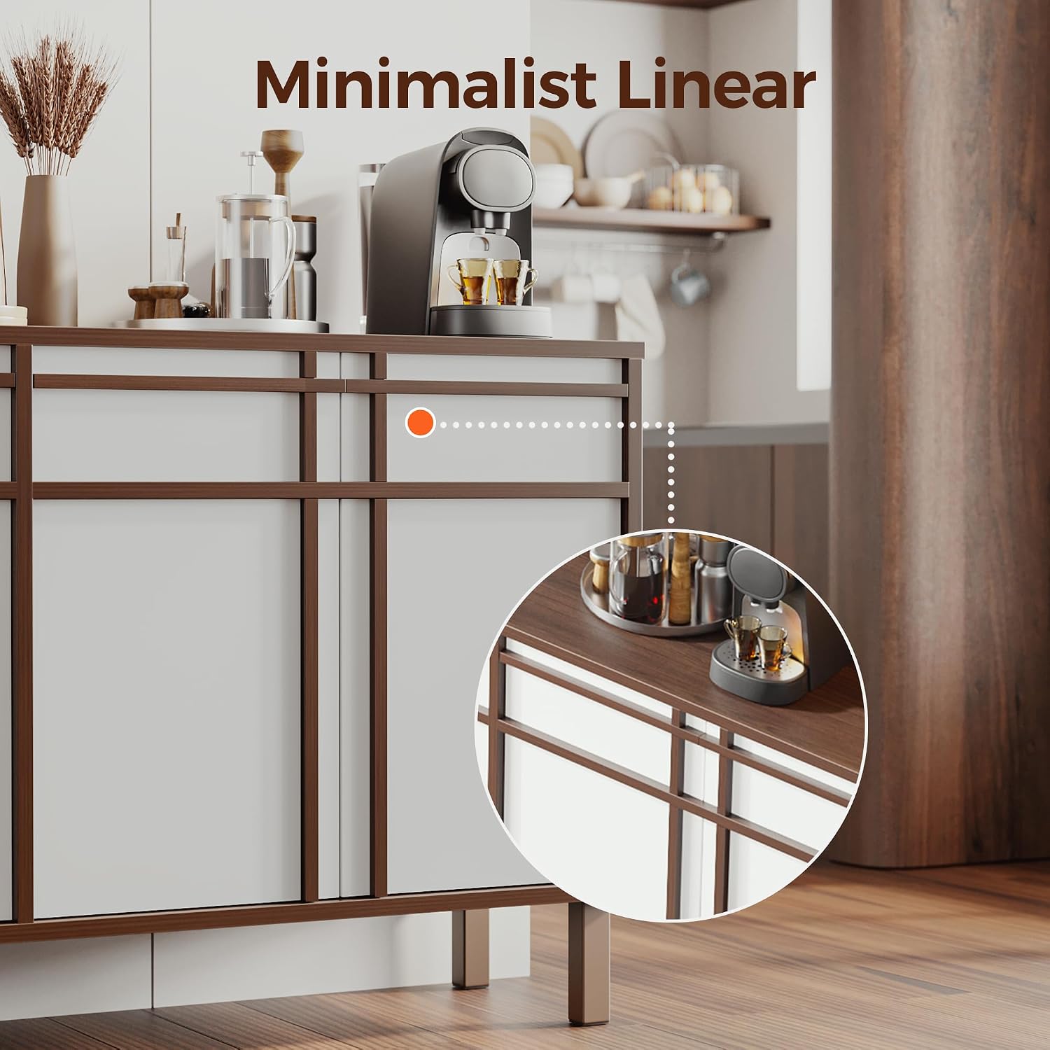 58 inch Sideboard Buffet Cabinet with 3 Drawers, Modern Credenza with 4 Doors & Adjustable Shelf, Large Coffee Bar Storage for Kitchen, Entryway