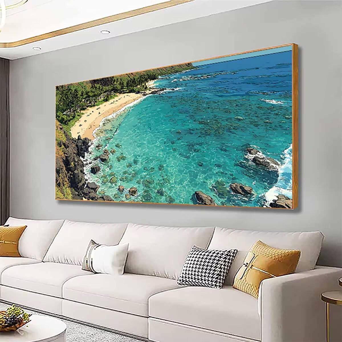 Beach Dimond Painting Sea Diamond Art Kits for Adults Beginners DIY 5D Square Full Dirll Crystal Gem Art Embroidery Paintings Crafts Picture, Home Wall Decor Gifts, Hobbies for women 40x80in th8-b10