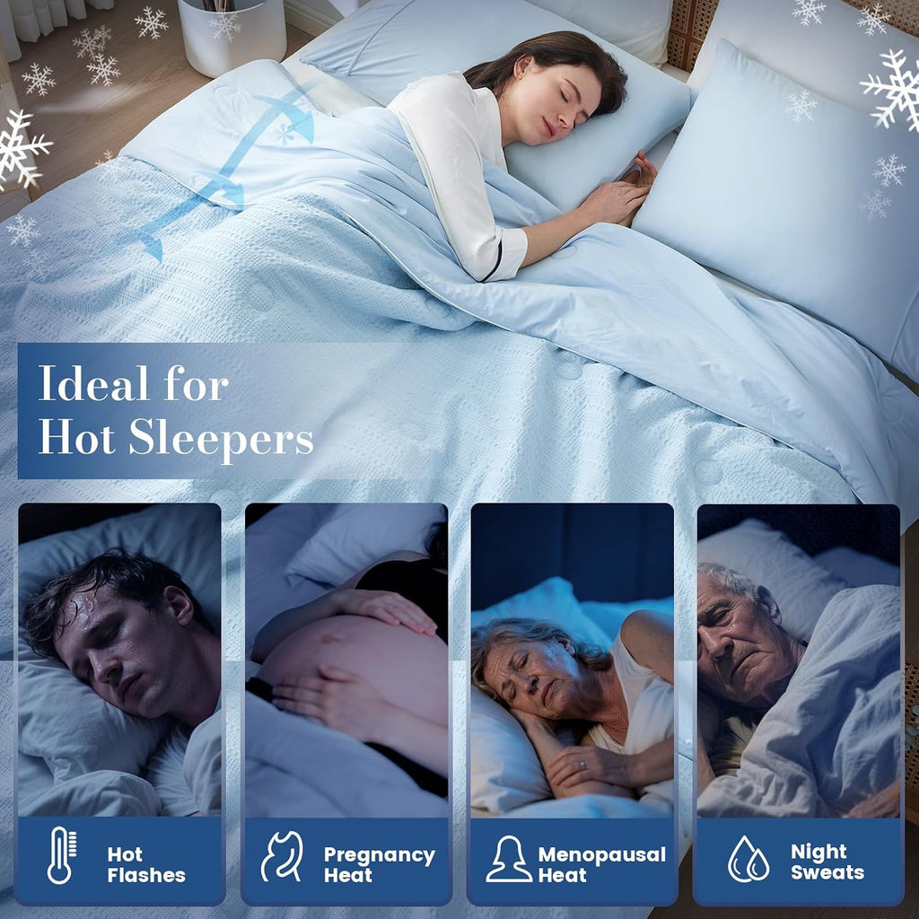 Amélie Home Waffle Cooling Comforter King Size, Q-Max 0.45 Reversible Lightweight Cooling Blanket for Hot Sleepers, Breathable Bedding for Night Sweats, 106'x90', Sky Blue