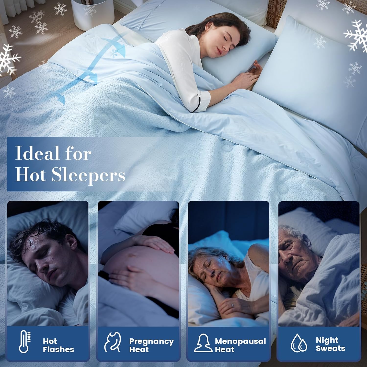 Amélie Home Waffle Cooling Comforter King Size, Q-Max 0.45 Reversible Lightweight Cooling Blanket for Hot Sleepers, Breathable Bedding for Night Sweats, 106'x90', Sky Blue