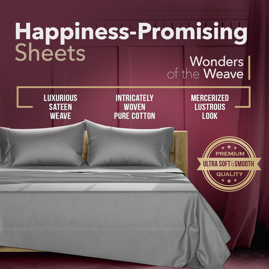 TEXAS LINEN CO. 100% Egyptian Cotton California King Size Sheets Set - Luxury 800 Series Happy Hushin' Collection Cal King Sheets (6 PC, Dark Grey), Sateen Elasticized 16' Deep Pocket Hotel Sheet