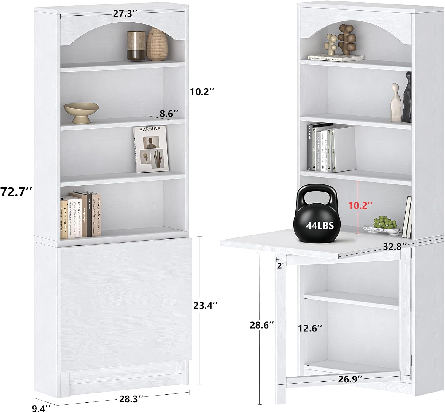 Einhomn Folding Desk with Storage, Space-Saving Foldable Convertible Writing Table, Wall Mount Fold Out Computer Desk for Home Office, Craft Room, Living Room, Bedroom, White