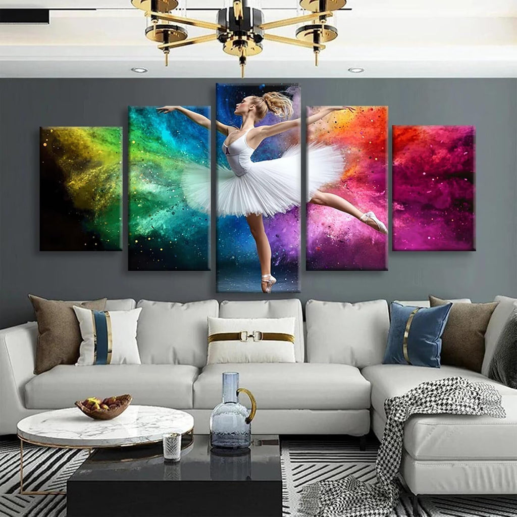 Color Diamond Art 5 Piece Diamond Painting Dancers 5D DIY Full Round Drill Dimond Art Paintings Rhinestones Crafts for Adults Gem Painting for Home Decor, Large Artwork for Wall 36 x 70 Inch, Model171
