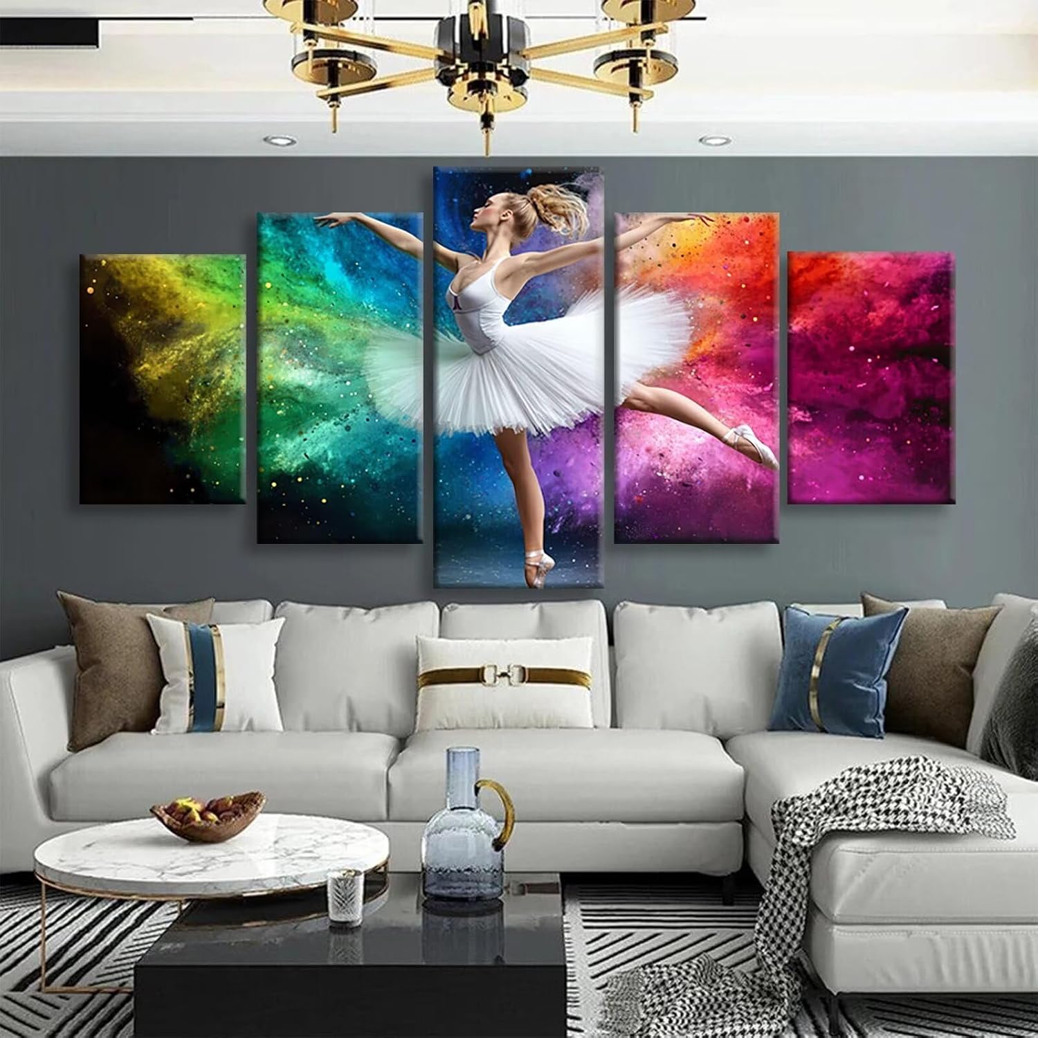 Color Diamond Art 5 Piece Diamond Painting Dancers 5D DIY Full Round Drill Dimond Art Paintings Rhinestones Crafts for Adults Gem Painting for Home Decor, Large Artwork for Wall 40 x 80 Inch, Model171