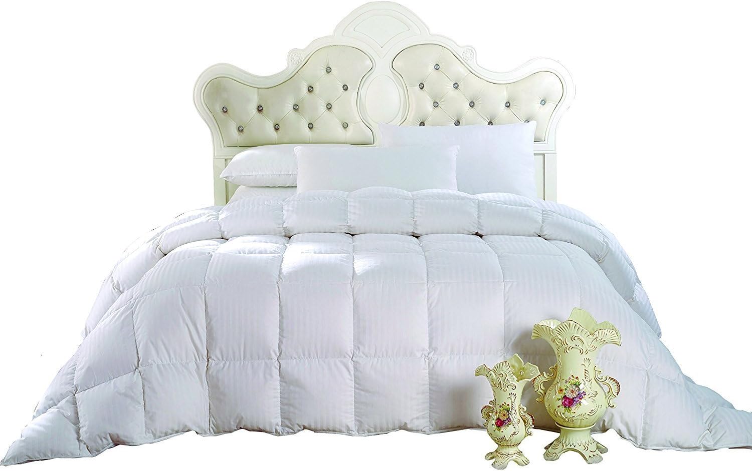 Royal Hotel Bedding Down Comforter, Hypoallergenic Down Comforters, Light and Buffy, 100% Cotton Striped Shell, Medium Warmth, Duvet Insert, Full/Queen
