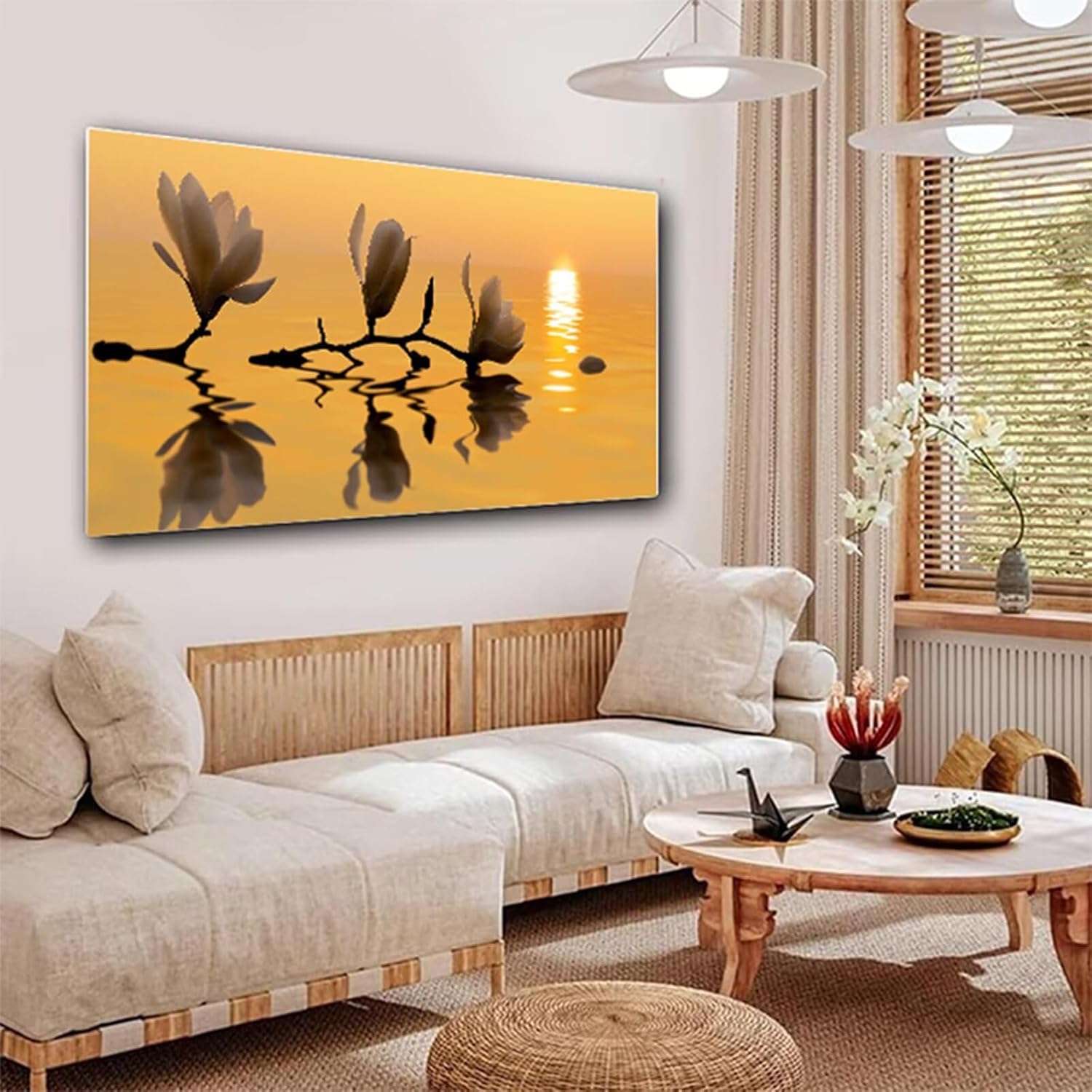 Diamond Painting Orchid Diamond Art Kits for Adults, Dimond Art Painting Sunrise Mosaic Kits for Beginner, DIY Full Square Drill Large Gem Arts and Crafts Paintings, Home Wall Decor 108x36 Inch Z4-537