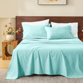 MEISHANG 100% French Pure Linen Sheets King Size - Bed Sheets 4 Piece Sets, Soft Durable Flax Linen, Anti-Tear Breathable Moisture Wicking with 16' Deep Pocket (Light Blue)
