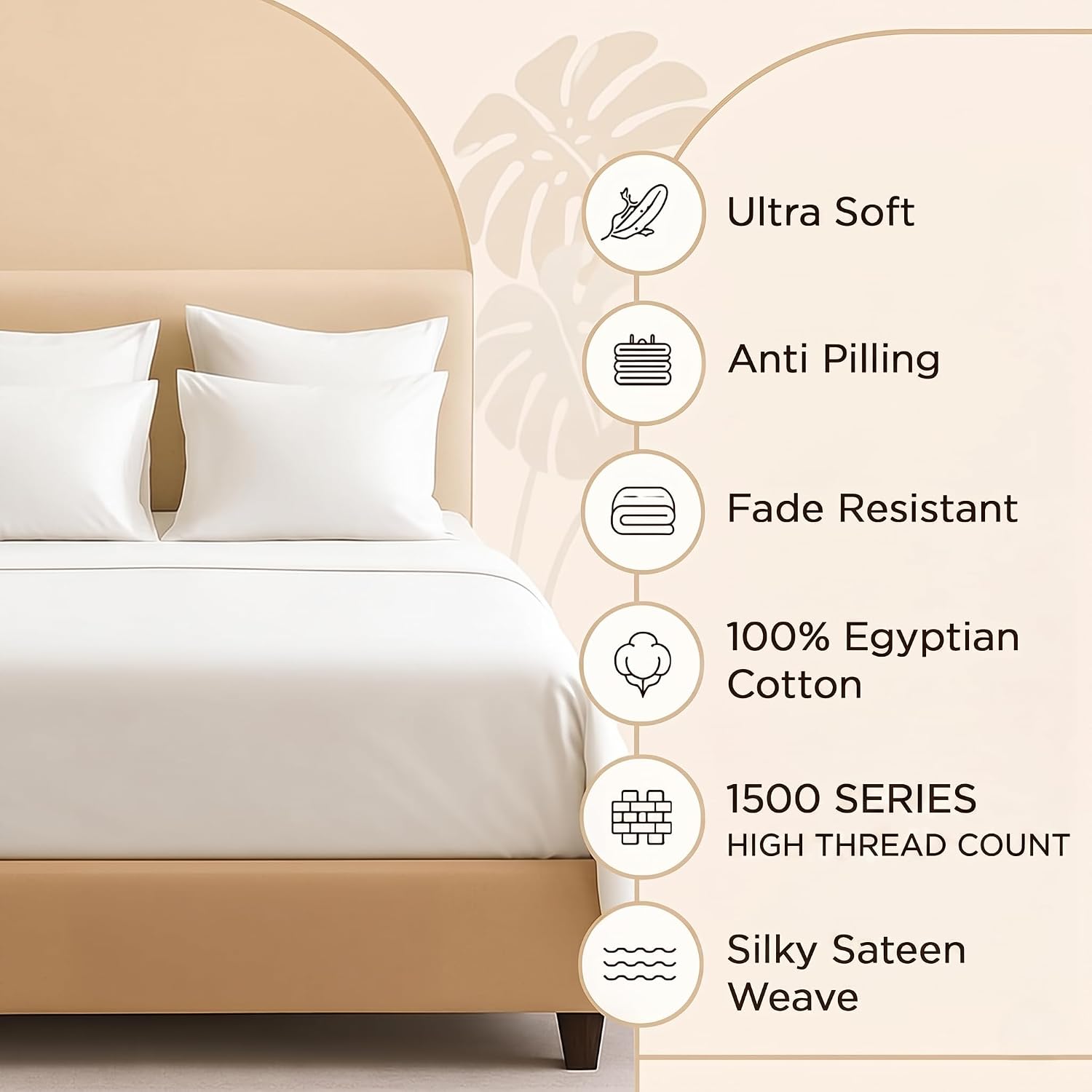 Bluemoon Homes Queen Size Egyptian Cotton Sheets, 1500 Series, 4Pc Sheets Set, Smooth Sateen Weave Queen Sheet, 16' Deep Pocket, Ultra Luxury Sheet Set - White
