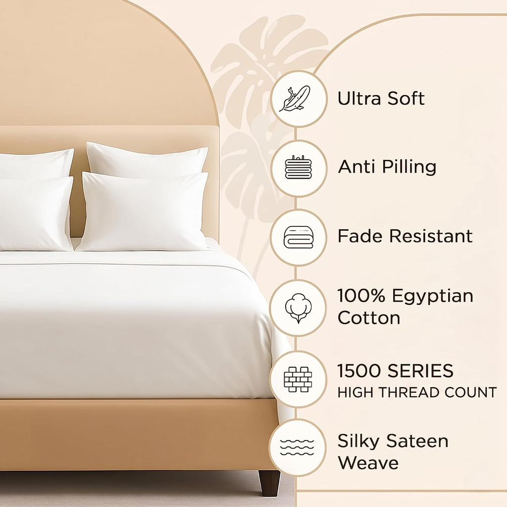 Bluemoon Homes California King Size Egyptian Cotton Sheets, 1500 Series, 4Pc Sheets Set, Smooth Sateen Weave California King Sheet, 16' Deep Pocket, Ultra Luxury Sheet Set - White