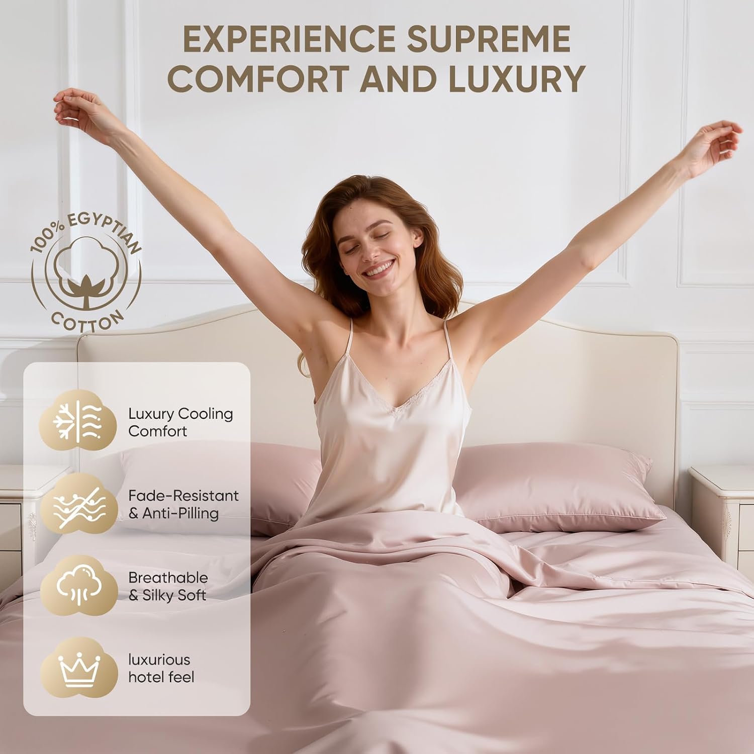 TWK 1200 Thread Count 100% Egyptian Cotton Sheets Bed Set,Thickness,Long-Lasting Durability,Resists Pilling,Deep Pocket Up to 18',with a Laundry Bag (Sand, King)