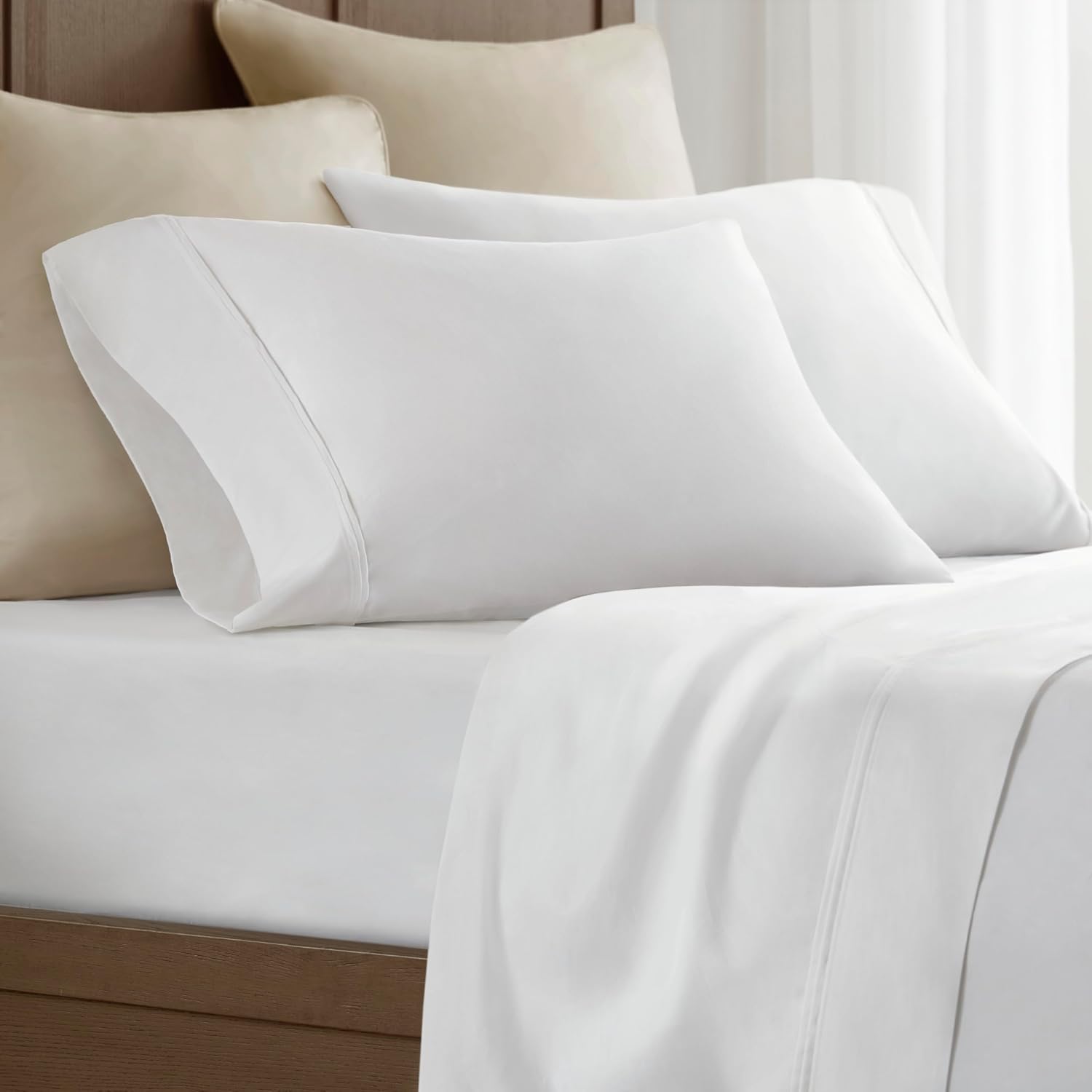 Harbor House Luxury 100% Egyptian Cotton Sheet Set, 400 Thread Count Sateen Weave, Soft & Breathable Bed Sheets with Deep Pocket, 4-Piece Queen Bedding Set, Bright White