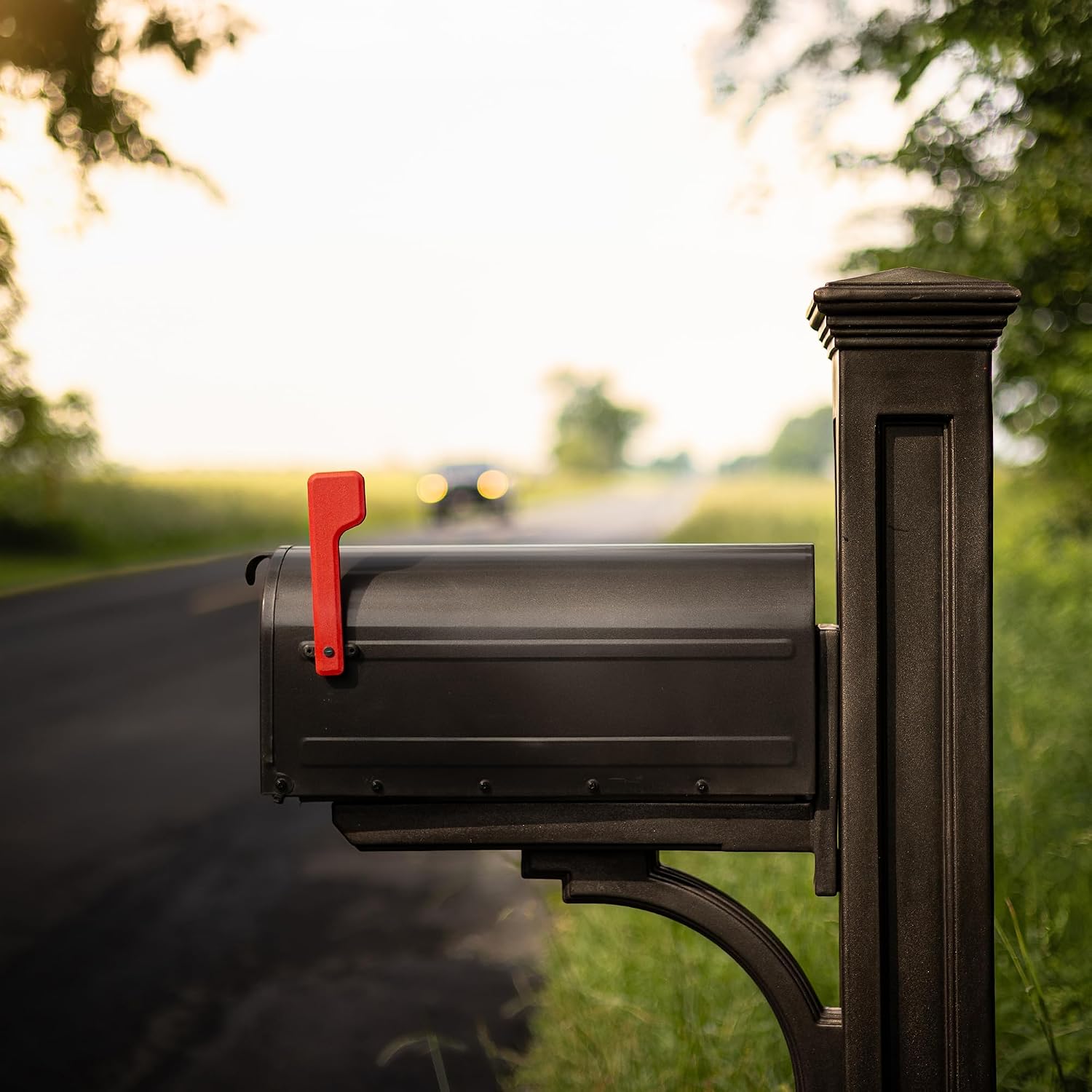 Mayne Newport Plus Mailbox Post with Standard Arm – Weather-Resistant, Durable Classic Design – Easy-to-Install Outdoor Mailbox Post