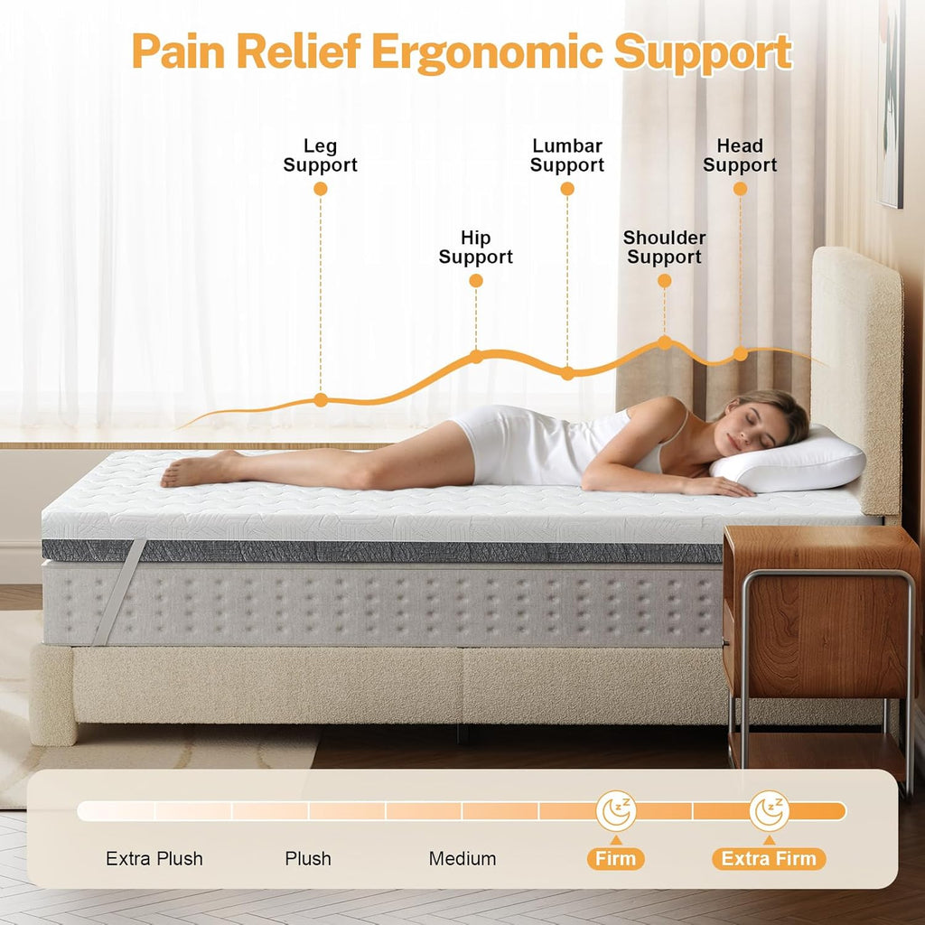 Extra Firm Mattress Topper Queen Size, 3 Inch High Density Bed Topper - Extra Support Foam for Back Pain Relief, Firm to Extra Firm Dual Sides Flippable Mattress Pad with Washable Cover, CertiPUR-US