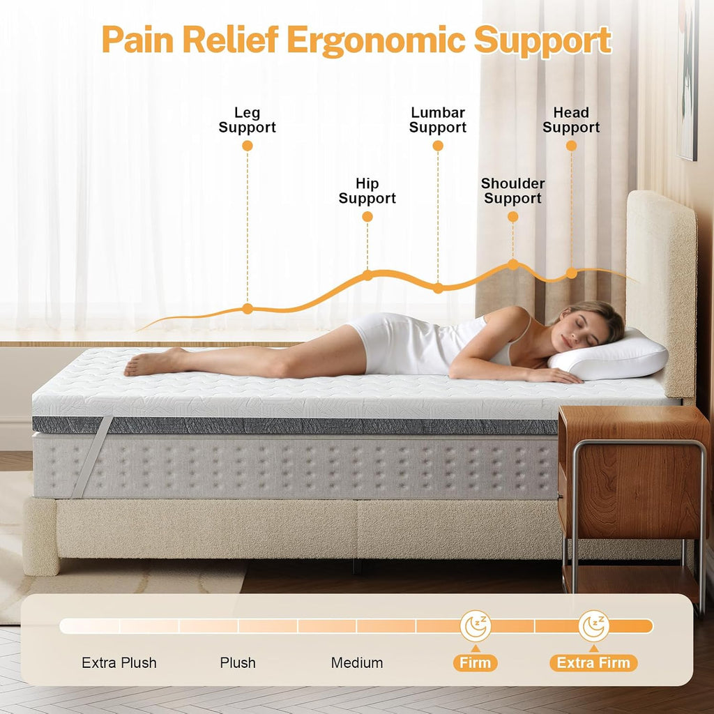 Extra Firm Mattress Topper King Size 4 Inch, Firm to Extra Firm Mattress Pad with Dual Sides Flippable for Back Pain Relief, High-Density Support Bed Topper with Washable Cover, CertiPUR-US,80' x 76'