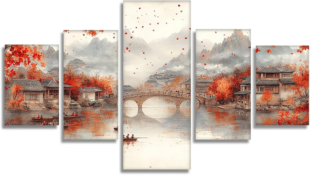 Japan Diamond Art 5 Piece Diamond Painting Landscape 5D DIY Full Round Drill Dimond Art Paintings Rhinestones Crafts for Adults Gem Painting for Home Decor Large Artwork for Wall 36 x 70 Inch,Model129