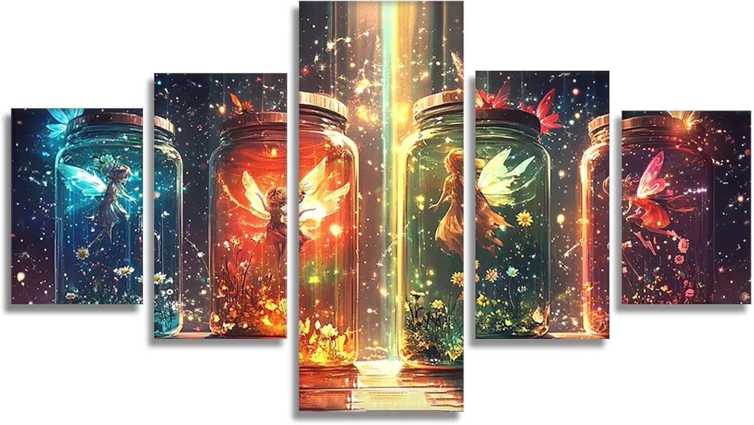 Elves Diamond Art 5 Piece Diamond Painting Magic 5D DIY Full Square Drill Dimond Art Paintings Rhinestones Crafts for Adults Gem Painting for Home Decor, Large Artwork for Wall 48 x 100 Inch, Model18