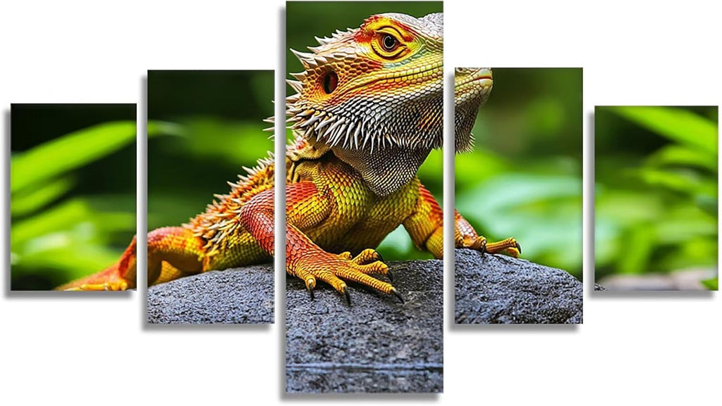 Lizard Diamond Art 5 Piece Diamond Painting Animal 5D DIY Full Round Drill Dimond Art Paintings Rhinestones Crafts for Adults Gem Painting for Home Decor, Large Artwork for Wall 36 x 70 Inch, Model279