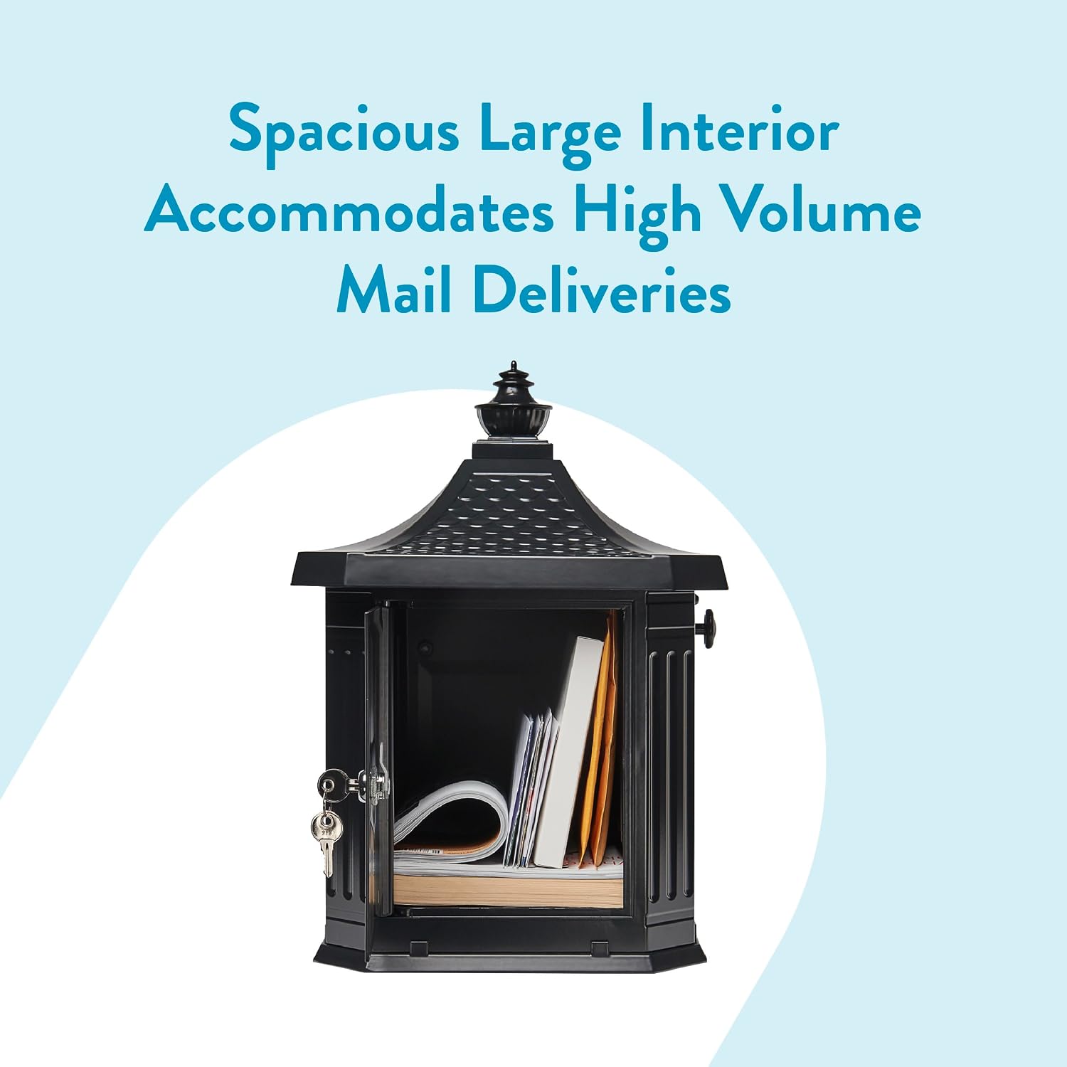 Architectural Mailboxes Hamilton™ Secure, Locking USPS Approved Heavy Duty, Cast Aluminum Metal Post Mounted Mail Box for Outside, Black Large Curbside Mailbox with Magnetic, Lockable Double Doors