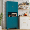 Bevivog Tall Pantry Cabinet with Microwave Shelf, 69' Metal Storage Cabinet with 4 Doors and Adjustable Shelves,Freestanding Metal Kitchen Hutch Cabinet, Blue Pantry Closet Storage Shelves with Doors