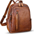 Genuine Leather Backpack Purse for Women Vintage Casual Daypack College Bag Handmade Cowhide Western Rivets Rucksack (Brown)