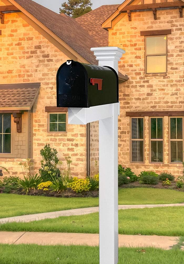 4Ever Products The Buchanan Vinyl/PVC Mailbox Post - Complete Decorative Curbside Mailbox System with Classic Traditional Style (Black)