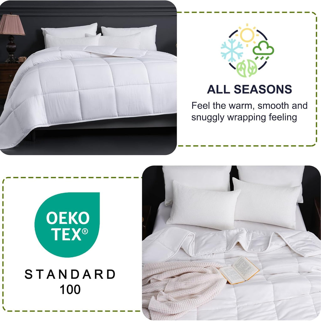 YOUR MOON Luxurious All Season Wool Comforter Queen Size 100% Natural Australian Wool Duvet, Hypoallergenic Premium Filled Comforter, Noiseless Jacquard Rayon Derived from Bamboo Shell(White)