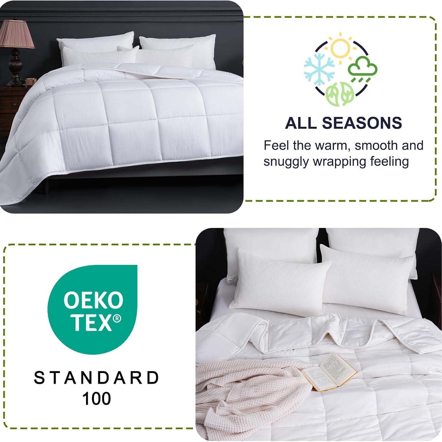 YOUR MOON Luxurious All Season Wool Comforter Queen Size 100% Natural Australian Wool Duvet, Hypoallergenic Premium Filled Comforter, Noiseless Jacquard Rayon Derived from Bamboo Shell(White)