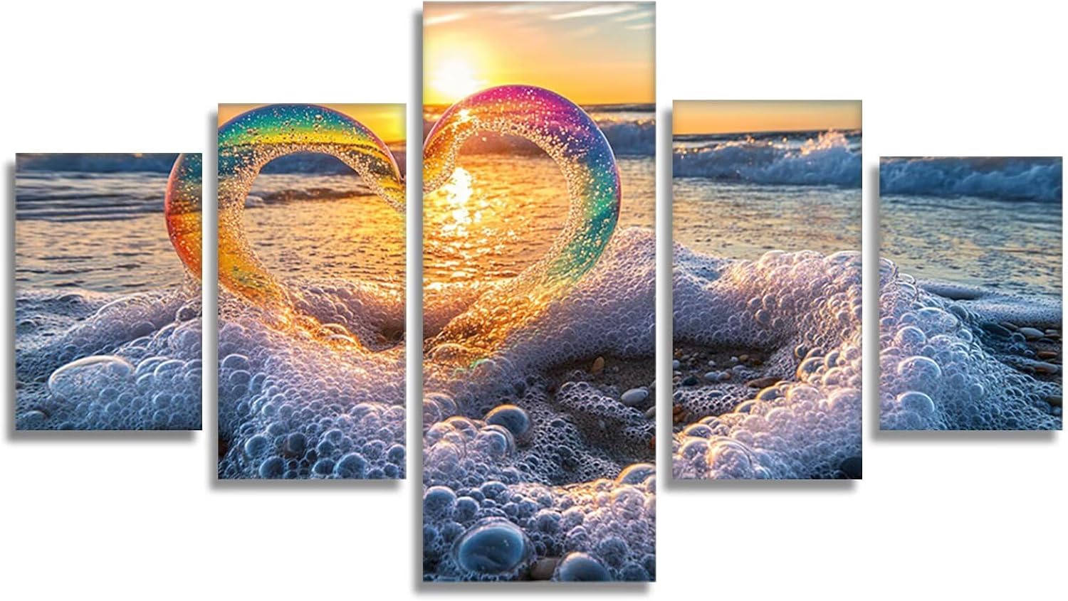 Beach Diamond Art 5 Piece Diamond Painting Love 5D DIY Full Square Drill Dimond Art Paintings Rhinestones Crafts for Adults Gem Painting for Home Decor, Large Artwork for Wall 40 x 80 Inch, Model174
